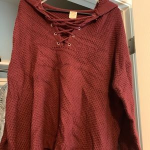 Waffle knit hooded sweater